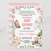 Babydusche per Post Woodland Tier Rosa Rose Einladung (Vorne/Hinten)