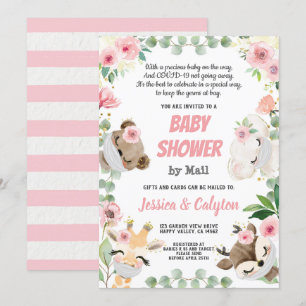 Babydusche per Post Woodland Tier Rosa Rose Einladung