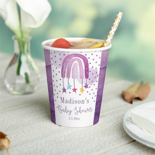Babydusche Personalisierter Lila Regenbogen Pappbecher (In Situ)