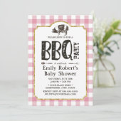 Babydusche Pig Roast GRILLEN Pink Kariert Einladung (Stehend Vorderseite)