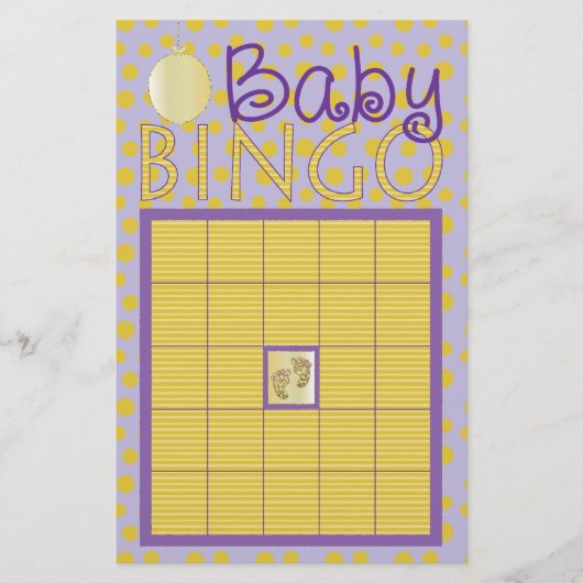 Babydusche Pink BINGO "Dots, Stripes/Lila, Gold" Flyer (Vorne)