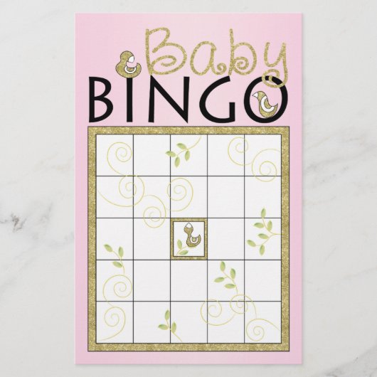 Babydusche Pink BINGO "Gold Birds" Flyer (Vorne)