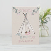 Babydusche Pink Boho Tipi DreamCatcher Einladung (Stehend Vorderseite)