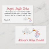 Babydusche Pink Diaper Raffle Stork Baby Girl Begleitkarte (Vorne/Hinten)