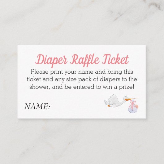 Babydusche Pink Diaper Raffle Stork Baby Girl Begleitkarte (Vorderseite)