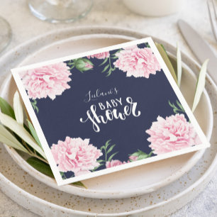 Babydusche Pink Peony Floral Navy Blau  Serviette