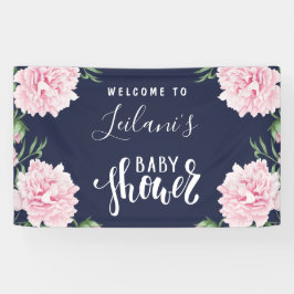 Babydusche Pink Peony Navy Blauer Empfang Banner