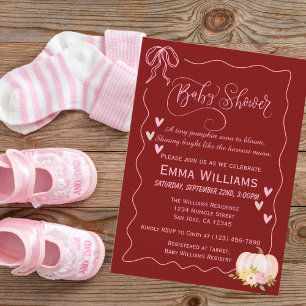 Babydusche Pink Pumpkin Bow Hört Niedliche Custom Einladung