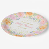 Babydusche Pink Roses Aquarell Floral Girly Pappteller (Schrägansicht)