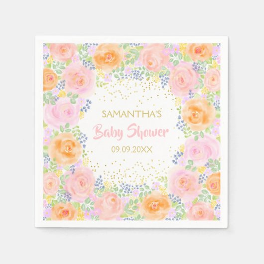 Babydusche Pink Roses Aquarell Floral Girly Serviette (Vorderseite)