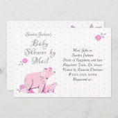 Babydusche Pink Roses Pink Mama Bear and Cube Einladung (Vorne/Hinten)