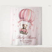 Babydusche Pink Teddy Bear Hot Air Ballon Party Wandteppich (Vorderseite)