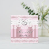 Babydusche Pink White Lace Bow Diamonds Bilder Einladung (Stehend Vorderseite)