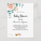 Babydusche pinkfarbene Blumengrün Mutter zu Biene Postkarte (Vorderseite)