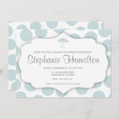 Babydusche Polka Punkte Regenschirm blau Einladung (Vorne/Hinten)