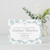 Babydusche Polka Punkte Regenschirm blau Einladung (Stehend Vorderseite)