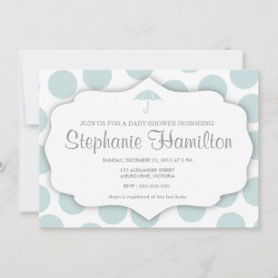 Babydusche Polka Punkte Regenschirm blau Einladung