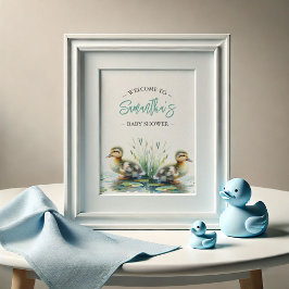 Babydusche Posters Duck Begrüßungszeichen Blau Poster