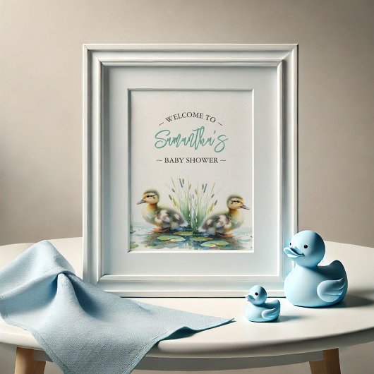 Babydusche Posters Duck Begrüßungszeichen Blau Poster