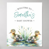 Babydusche Posters Duck Begrüßungszeichen Blau Poster (Vorne)