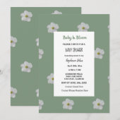 Babydusche QR-Code Blumenblütenmatte Grün Niedlich Einladung (Vorne/Hinten)