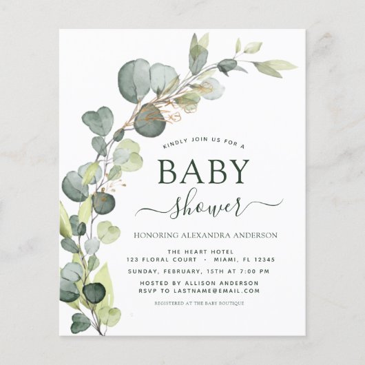 Babydusche QR Code Foto Greenery Eucalyptus (Vorderseite)