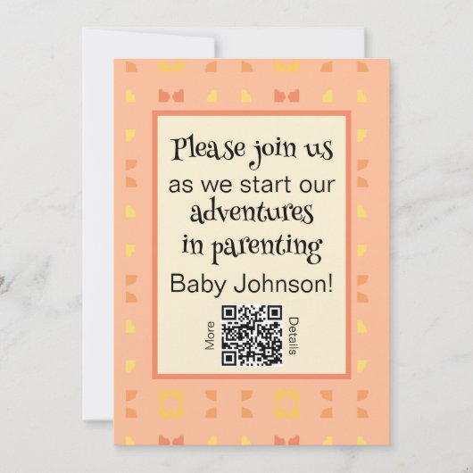 Babydusche QR Code Peach Yellow Geometric Einladung (Vorderseite)