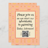 Babydusche QR Code Peach Yellow Geometric Einladung (Vorne/Hinten)