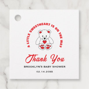 Babydusche Red White Teddy Bear Little Sweetheart Geschenkanhänger