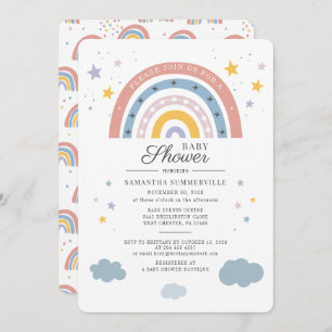 Babydusche Regenbogen Aquarellschrift Einladung