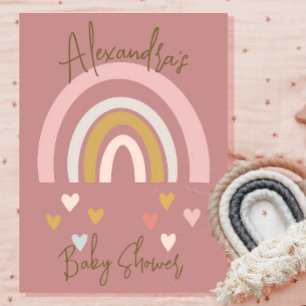 Babydusche Regenbogen Herz weich rosa Einladung