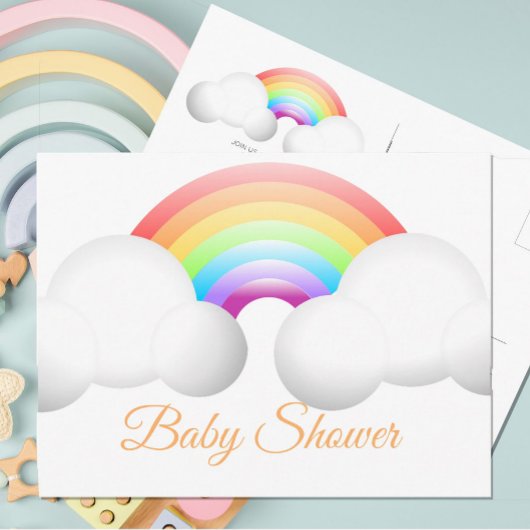 Babydusche Regenbogenwolken farbenfroh Postkarte