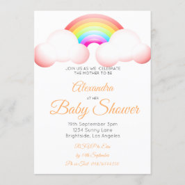 Babydusche Regenbogenwolken farbenfroh rosa Einladung