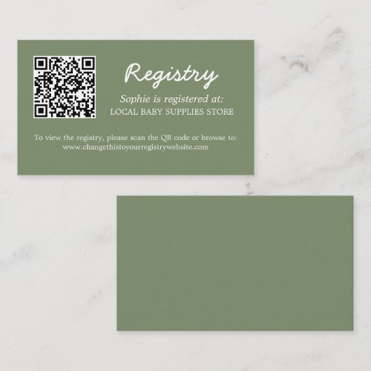 Babydusche Registrierung QR Code Sage Green Begleitkarte (Vorne/Hinten)