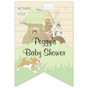 Babydusche Rosa/Bibliothek, Frack-Banner Wimpelkette