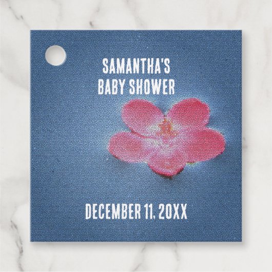 Babydusche Rosa Blume Blau Wasser Blüte Geschenkanhänger (Vorderseite)