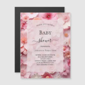 Babydusche Rosa Blume Luxus Magneteinladung (Vorne/Hinten)