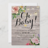 Babydusche Rosa Blume Rustikale Holzsäulenleuchten Einladung (Vorderseite)