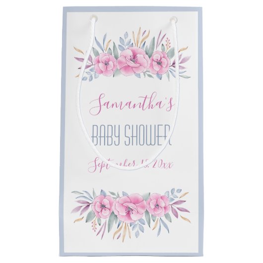 Babydusche Rosa Blume Wasserfarbe Elegante Einrich Kleine Geschenktüte (Vorderseite)