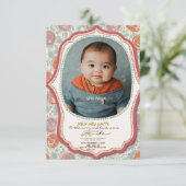 Babydusche rosa Blumenelemente niedliches Babypic Einladung (Stehend Vorderseite)