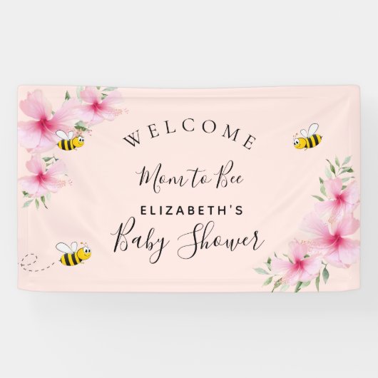 Babydusche Rosa Blüten Rose goldene Mama zu sein Banner (Horizontal)
