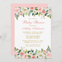 Babydusche Rosa Blütenblau Weiße goldfarbene Einla