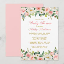 Babydusche Rosa Blütenblau Weiße goldfarbene Einla