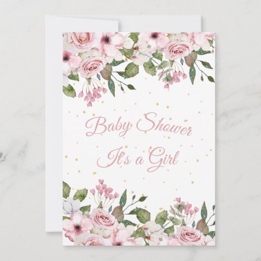 Babydusche Rosa Blütengoldchic Einladung (Rückseite)