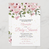 Babydusche Rosa Blütengoldchic Einladung (Vorne/Hinten)