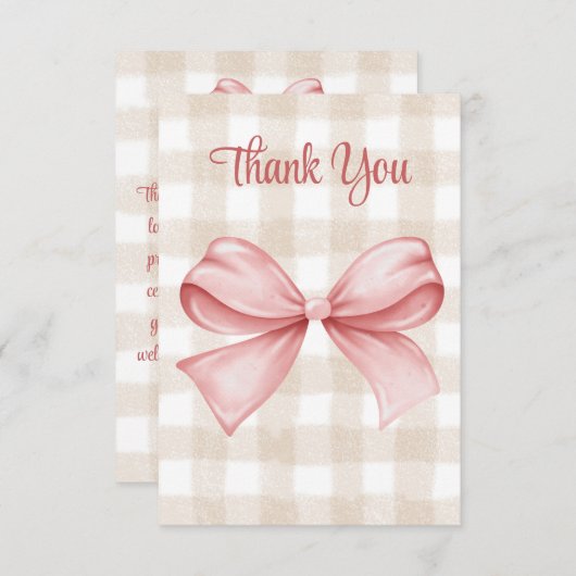 Babydusche Rosa Bow Themed Custom Dankeskarte (Vorne/Hinten)