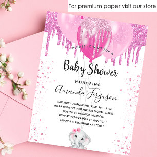 Babydusche Rosa Elefantenmädchen Einladung Flyer