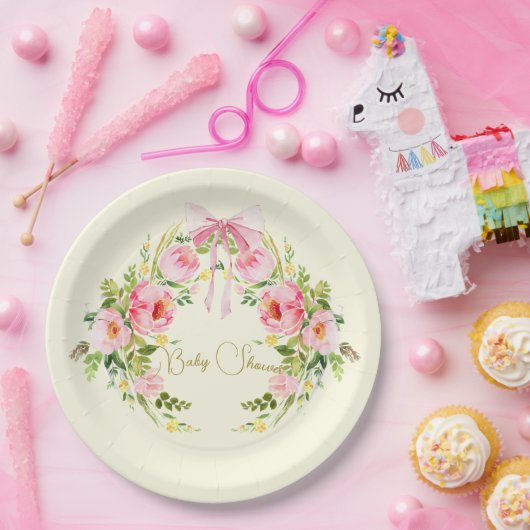 Babydusche Rosa Gelbe Wappen Regency Bow Pappteller (Party)