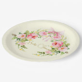 Babydusche Rosa Gelbe Wappen Regency Bow Pappteller (Schrägansicht)