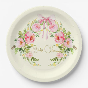 Babydusche Rosa Gelbe Wappen Regency Bow Pappteller